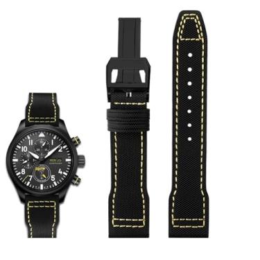 Imagem de ORKDFJ Pulseira masculina de couro bovino de nylon de alta densidade para IWC Mark Pilot Prince Bertolo Portugal 20 pulseira masculina de couro bovino de nylon (linha amarela preta, 22 mm)