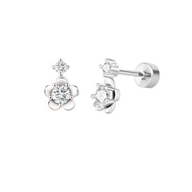 Imagem de Brincos de cartilagem de zircônia cúbica ouro branco com costas planas - brincos de cartilagem de coração de cobra de flor para mulheres e homens, concha tragus, hélice, lóbulo da orelha, pequenos