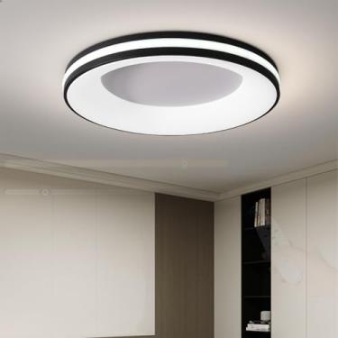 Imagem de GZZBMY Lâmpada de teto LED Lâmpada de teto regulável redonda moderna com controle remoto Iluminação de teto de metal minimalista para sala de estar quarto cozinha sala de jantar 3000K-6500K (preto, 50