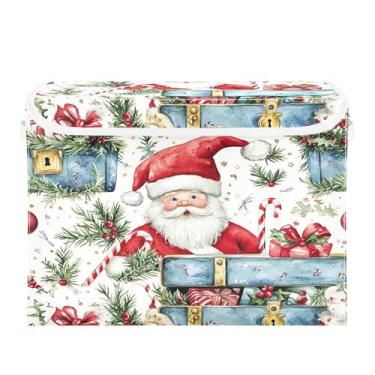 Imagem de SEHANY Linda caixa de armazenamento de Papai Noel de Natal com tampas e alças, organizador de cestas de armazenamento de tecido dobrável, caixas de armazenamento de cubos grandes para roupas, cobertor