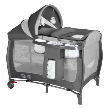 Imagem de Berço Cercado Portátil 4 em 1 com Trocador para Recém Nascidos, Dossel Ajustável e Bolsa de Viagem, Kinder King, Cinza