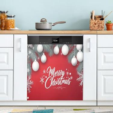 Imagem de SEHANY Linda capa magnética de bola de Natal para lava-louças, adesivos magnéticos decorativos antiarranhões para painel de geladeira e lava-louças, decoração de Natal de cozinha doméstica 58 x 66 cm