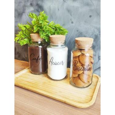 Imagem de Kit Cantinho do Café  3 Potes de Vidro 800ml + Tampa Rolha + Adesivos 