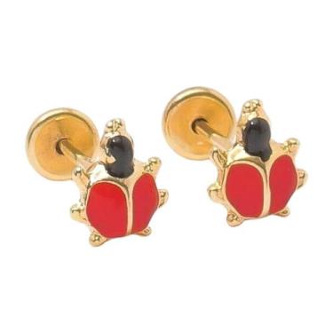 Imagem de Brinco Baby Joaninha em Resina Folheado a Ouro - Várias Cores - Family