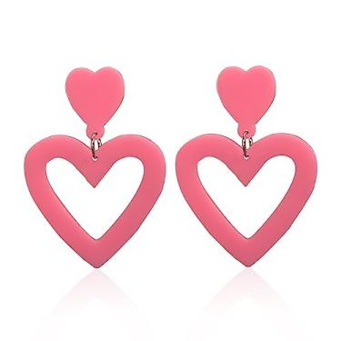 Imagem de Conjunto de brincos grandes de acrílico em forma de coração em formato de coração, multicolorido, geométrico, neon para mulheres, meninas, joias de festa, Acrílico acrílico veludo, acrílico