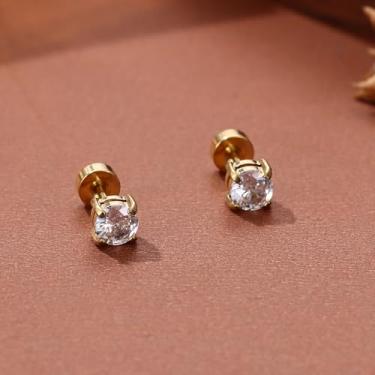 Imagem de Brincos de aço cirúrgico 316L, zircônia cúbica, parafuso nas costas, conjunto de brincos de cartilagem para piercings múltiplos, prata, 5 mm