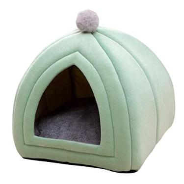 Imagem de ShengQuanHao Cama para Animais de Estimação, Tenda, Pelúcia Quentinha, para Dormir, Cesta, Almofada, Acessórios de Viagem para Cães, verde