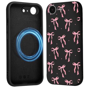 Imagem de Vulfwela Linda capa de telefone com laço coquete para iPhone 16e capa magnética de 6,1 polegadas, compatível com Magsafe, fita estética com padrão de laço capa de proteção de silicone líquido macio