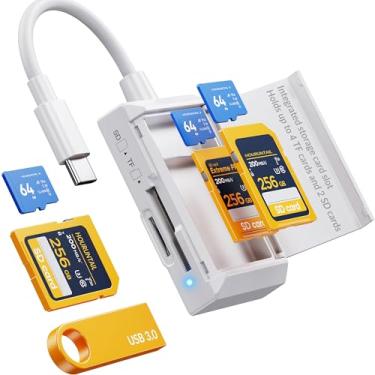 Imagem de HOURUNTAIL Adaptador de leitor de cartão SD/TF com armazenamento de cartão SD para leitor de cartão de memória SD/Micro SD para i Phon15 16/Android/Pad/PC/Laptop, Plug & Play (não é necessário
