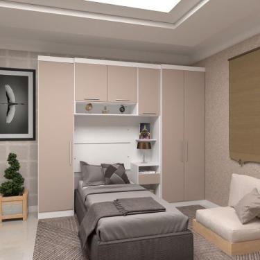 Imagem de Quarto de Solteiro com Guarda Roupas e Mesa de Cabeceira Alpes Luciane