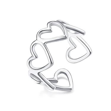 Imagem de YUNXI Anel de ouro simples com coração vazado para meninas e mulheres, anel ajustável com cordão de coração, Metal, n/c