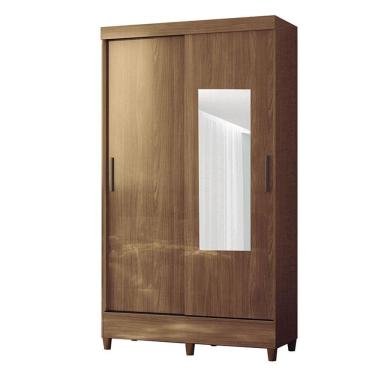 Imagem de Guarda Roupa Solteiro 2 Portas de Correr com Espelho e Pés Fit Jequitibá Acetinado- Santos Andirá