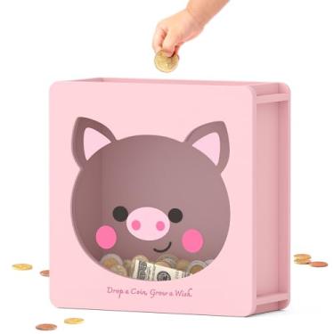 Imagem de Summidate Caixa de madeira para economizar dinheiro, janela transparente, caixa econômica com adesivos DIY, cofrinho personalizado reutilizável para crianças e adultos, presente de aniversário/chá de