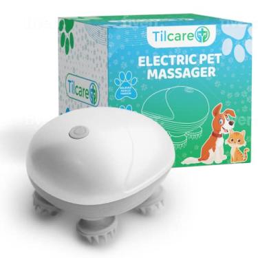 Imagem de Massageador manual elétrico para cães e gatos da Tilcare - Arranhador de cabeça e costas para aliviar a tensão, tensão muscular e rigidez com quatro cabeças de massagem rotativas
