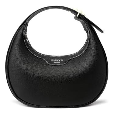 Imagem de Bolsa feminina de couro genuíno preta moderna Hobo bolsa pequena crescente para trabalho com alça ajustável