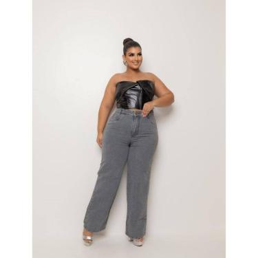 Imagem de Calça Jeans Feminina Retrô Wide Leg Plus Size Pantalona