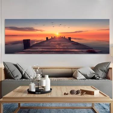 Imagem de Sunset Pier Arte de parede em tela rústica vintage - Pôster sem moldura de 30 x 91 cm - Ideia de presente para decoração de casa e escritório para sala de estar, quarto, cozinha e café