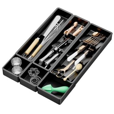 Imagem de MODRACKLY Organizador de gavetas de talheres com painel expansível e divisórias removíveis – serve para gavetas de cozinha de 39,8 cm a 53,8 cm, solução de armazenamento de utensílios que economiza