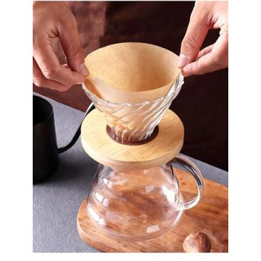 Imagem de Papel de filtro de café em forma de V, pacote com 50, não branqueado, espesso, descartável para café derramado