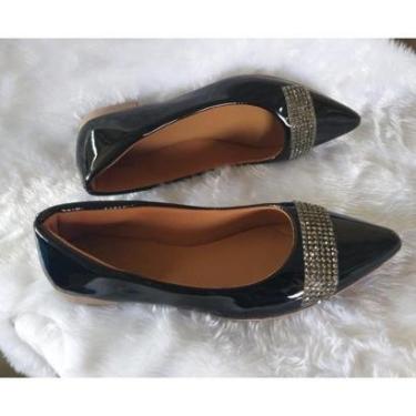 Imagem de Sapatilha Verniz Feminina Casual Confort Strass Preta-Feminino