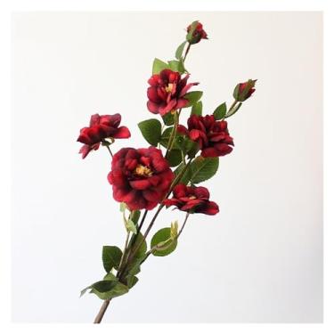 Imagem de KEG801302 Flores falsas simuladas ramo de rosas para casa, casamento, banquete, aniversário, dia dos namorados, decoração de flores artificiais, vaso de seda, decoração de arranjo de flores (bordô)