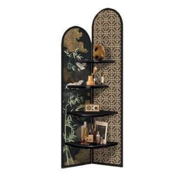 Imagem de Estante de armazenamento prateleira de canto de sala de estar, enfeites de canto de parede, armário triangular de armazenamento multicamadas com relógio e prateleira de livro de relógio (médio)