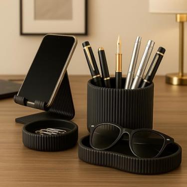 Imagem de Organizador de Mesa Multifuncional - Porta-Canetas, Lápis, Celular e Óculos para Escritório e Home Office, Organização Completa (Porta Caneta/Clipes/Oculos/Cel,Preto)
