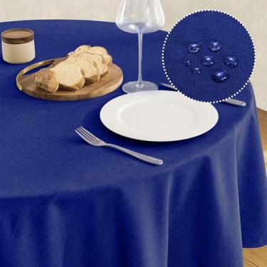 Imagem de Veblandy Toalha de mesa de linho texturizada à prova d'água e resistente a manchas, tecido decorativo sem rugas, capa de mesa para jantar/festa/buffet/casamento, 152 x 152 cm, azul royal