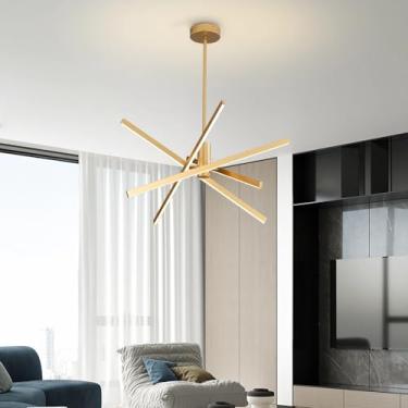 Imagem de Luminária pendente LED moderna com altura ajustável para sala de jantar, sala de estar, cozinha e quarto, modelo BD403, 70W (luz quente 3000K, dourada).