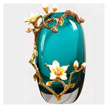 Imagem de Vasos para flores novo chinês leve luxuoso vaso de vidro decoração de vidro sala de estar varanda armário de TV armário de vinho decoração de casa acessórios de alta qualidade vaso decorativo para