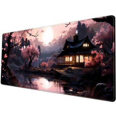 Imagem de ROMING Tapete de mesa Sakura rosa 80 cm x 29 cm almofada de mesa estética japonesa flor de cerejeira grande mouse pad estendido grande gamer mousepad teclado mouse tapete presente romântico para sua