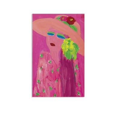 Imagem de Walasse Ting Arte de parede Lady in Pink Giclee Impressão em tela de famosa pintura abstrata colorida presente para seu banheiro moderno decoração de quarto 60 x 95 cm (24 x 37 polegadas) pôster
