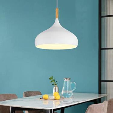 Imagem de Lustre moderno de metal com base E27, estilo vintage, com cúpula, ideal para iluminação de teto industrial, perfeito para salas de jantar, bares, clubes e restaurantes (branco).