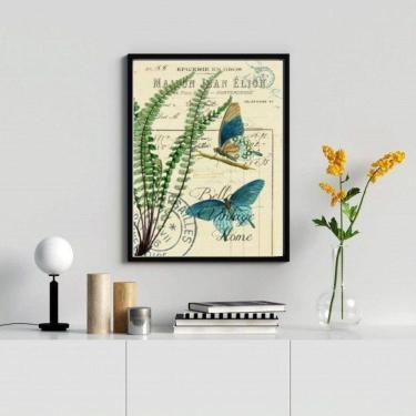 Imagem de Quadro Borboletas Botânica 33x24cm Moldura Branca