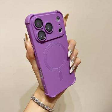 Imagem de IRTGFG Capa de silicone macio à prova de choque com airbag, carregamento sem fio e sistema magnético para iPhone 16 Pro Max (Para iPhone 16 Pro Max/Roxo)