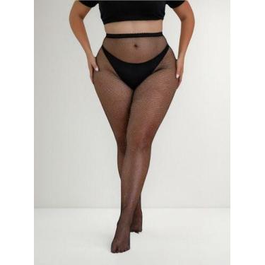 Imagem de Meia Calça Arrastão Brilho Meia Calça Strass Plus Size Tamanho:ÚnicoCo