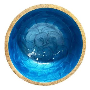 Imagem de Bowl Redondo Madeira Escama Brilhante Azul 16x8,5cm - ENTRECASA