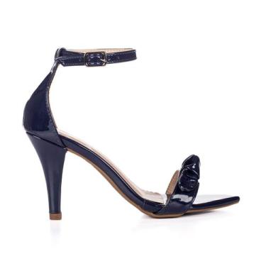 Imagem de Sandália Jjojo Feminina Liz Com Salto Alto 9 Cm Bico Folha, Azul marin