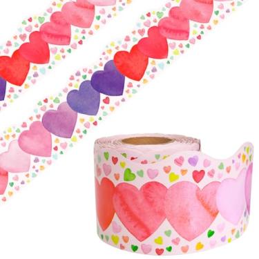 Imagem de WorldBazaar Bordas para quadro de avisos de dia dos namorados, 15 m, acabamento de borda de coração em aquarela, festival, boletins, decoração de parede, sala de aula, escola, festa