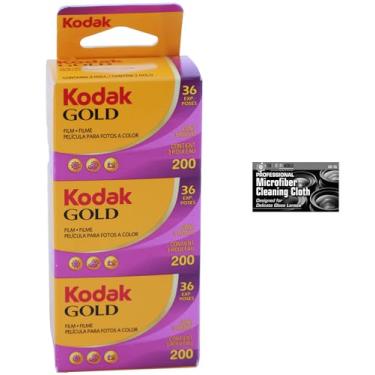 Imagem de Pacote de filme Kodak Gold 200 de 35 mm, 3 rolos, 36 exposições cada, para câmera de filme de 35 mm, inclui pano de microfibra premium - Pacote com 3 rolos Kodak