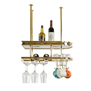 Imagem de Prateleiras de vinho de teto, suporte de talheres de suspensão ajustável em altura, prateleira flutuante para garrafa de mesa, rack de vinho suspenso industrial, rack de vidro para bar DIY 60/80/100