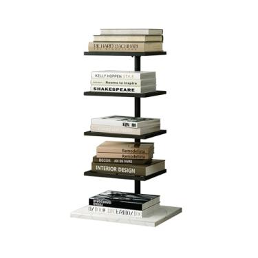 Imagem de Torre de livros de lombada metálica, estante invisível de piso de 5/7 camadas, rack de armazenamento de canto criativo, torre de estante de livros para escritório em casa, sala de estar, quarto