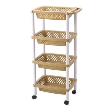 Imagem de Carrinho de cozinha que economiza espaço com rodízios e alça | Rack de armazenamento aberto multicamadas para sala de estar, banheiro, escritório e varanda | Carrinho utilitário versátil (cor 2, 48 x
