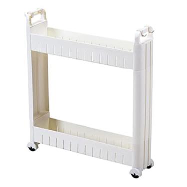 Imagem de Carrinho de armazenamento estreito com rolamento, carrinho utilitário deslizante de 2 camadas com cesta, organizador móvel para banheiro, cozinha, lavanderia e escritório - unidade de prateleira que