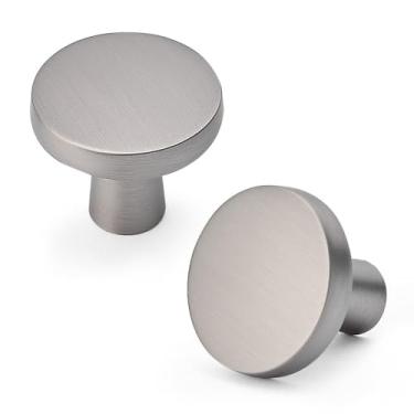 Imagem de HARPOON Puxadores de armário, puxador redondo vintage, puxador de gaveta moderno, armário de bar de cozinha, pacote com 10, puxador de 32 mm, níquel escovado