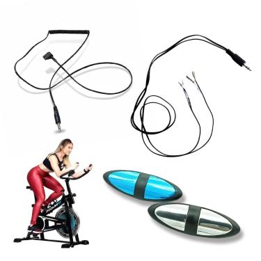 Imagem de Sensor Hand Grip E Conector Kit Completo De Bicicleta Spinning Ergometrica Esteira Academia Treino Fit Malhar