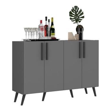 Imagem de Aparador Buffet 4 Portas Retrô Viena V3606 Grafite/Preto Grafite/Preto