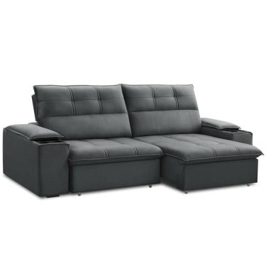 Imagem de Sofá Retrátil Reclinável Para Sala 3 Lugares 210cm Zayn F04 Veludo Cinza Escuro - Lyam Decor