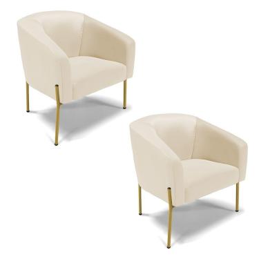 Imagem de Cadeira Sala De Jantar Pé De Ferro Dourado Kit 2 Stella Sintético D03 - D'rossi Cor Bege