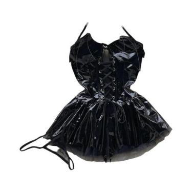 Imagem de Macacão Feminino Sem Mangas, Justo, Costas Nuas, Com Saia Plissada Min